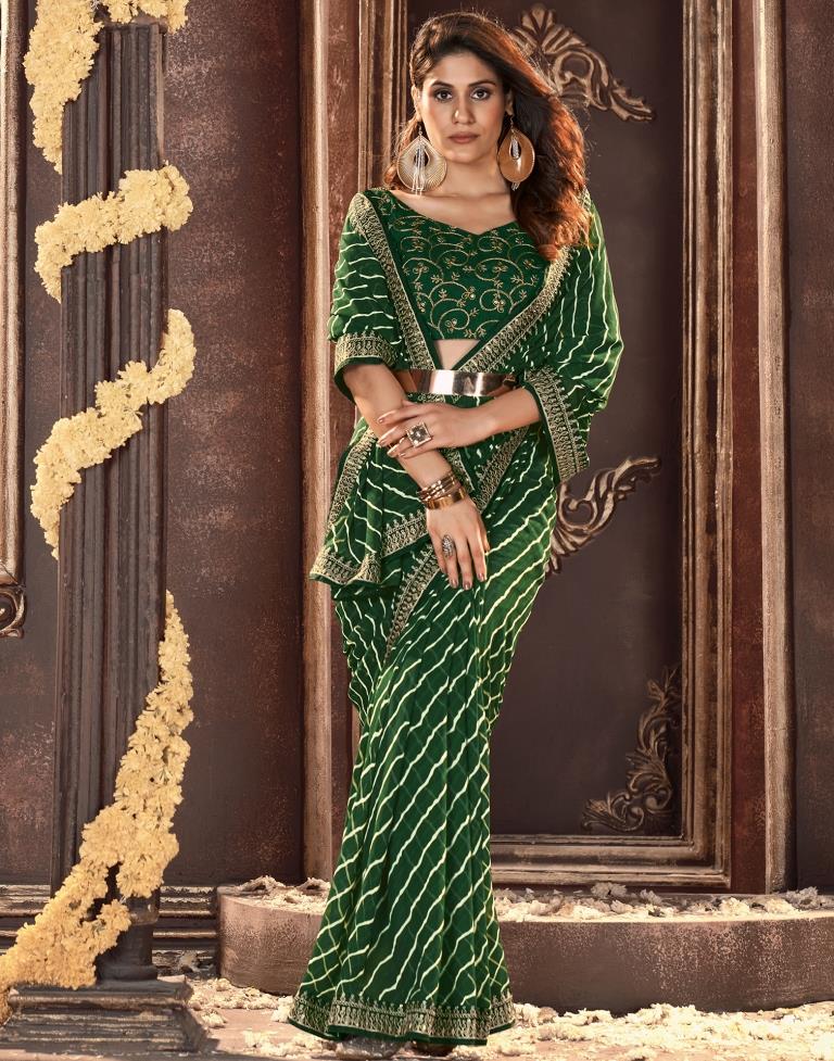 Green Printed Georgette Saree