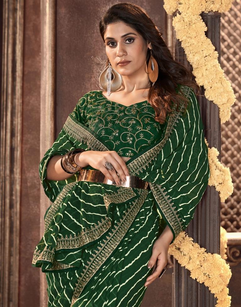 Green Printed Georgette Saree