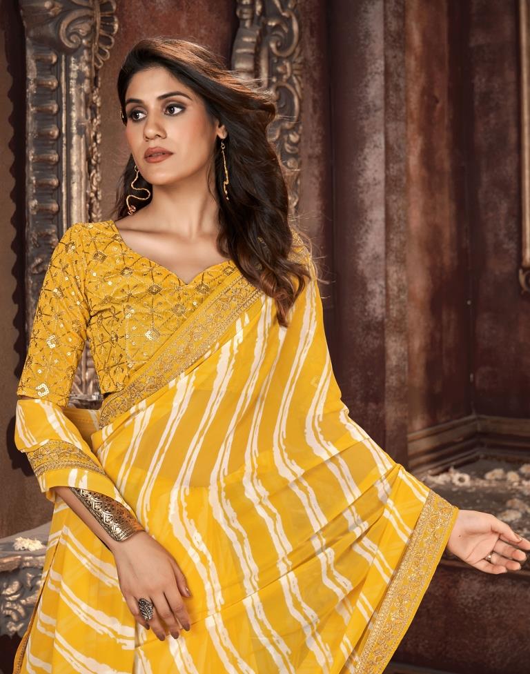 YELLOW BANARASI KHADDI GEORGETTE SAREE - Karghanee