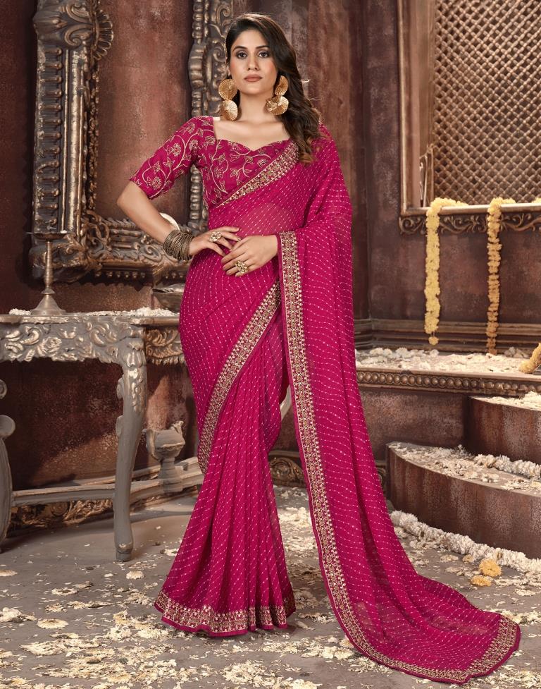 Rani Pink Printed Georgette Saree