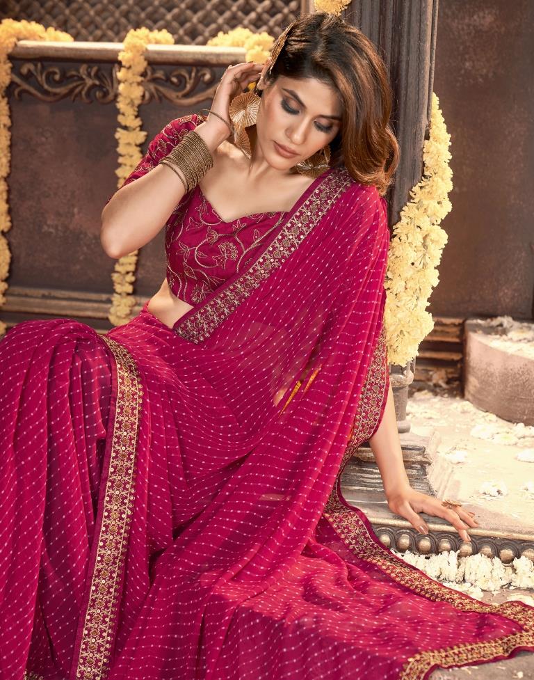 Rani Pink Printed Georgette Saree