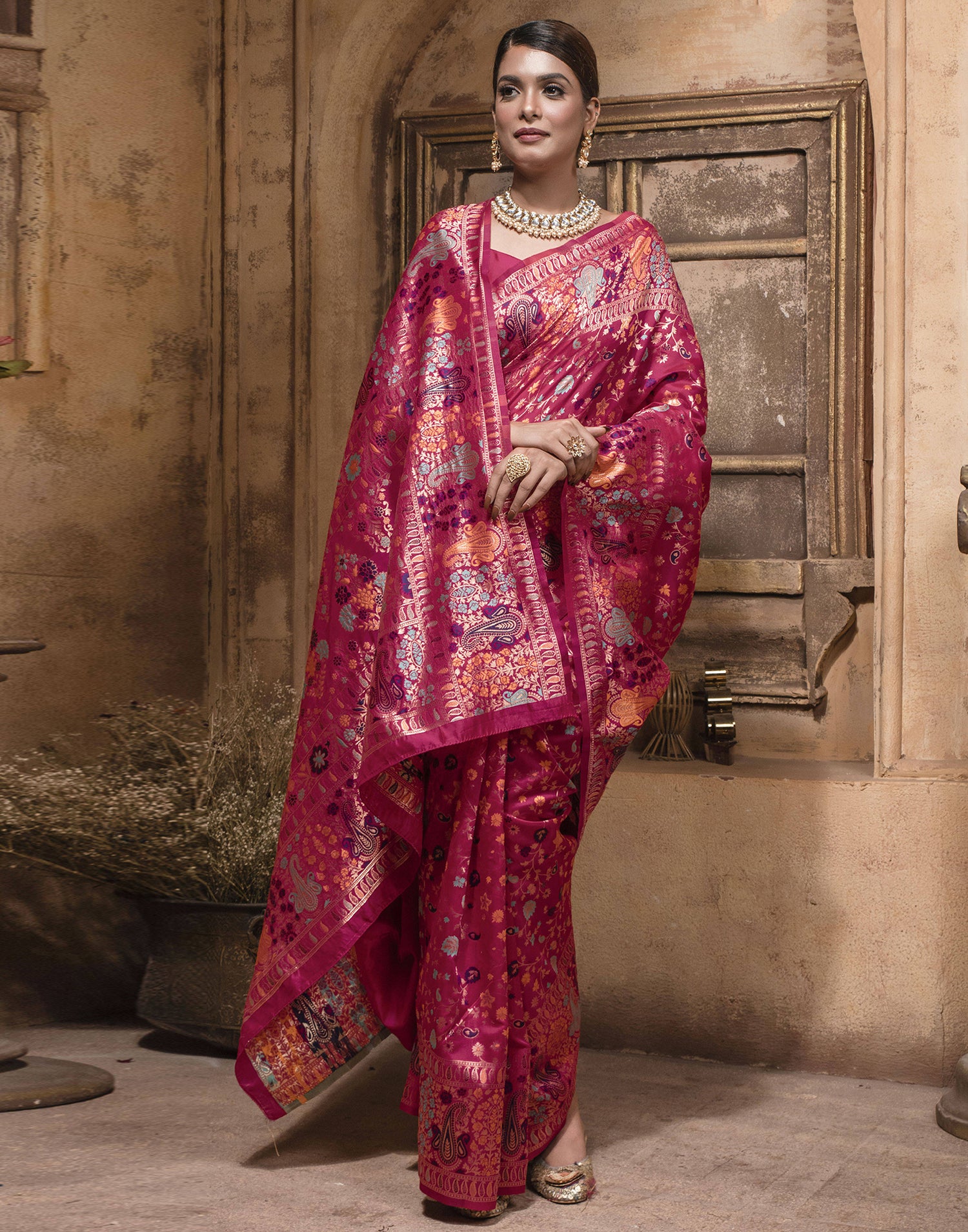 Pink Weaving Silk Banarasi Saree
