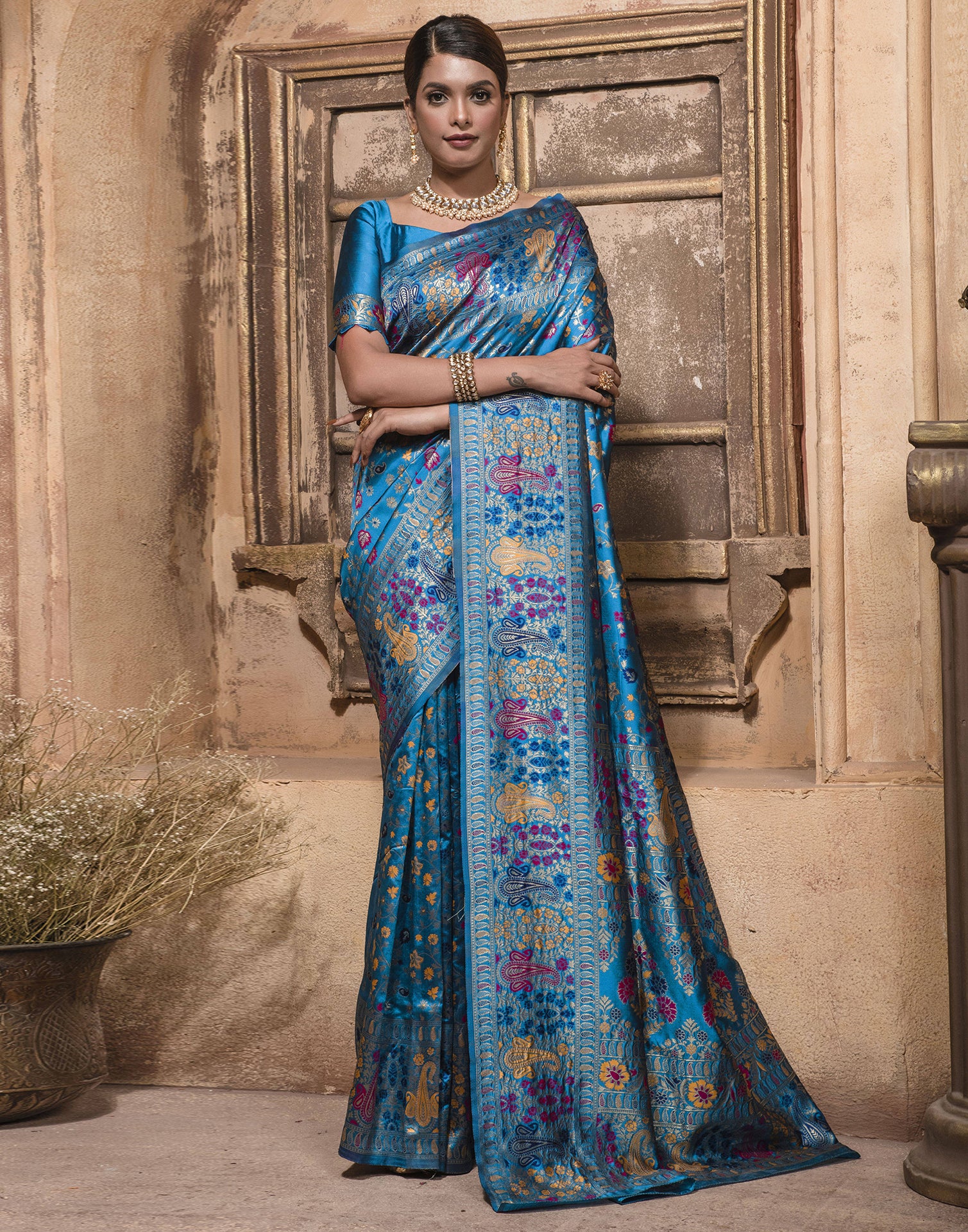 Blue Weaving Silk Banarasi Saree
