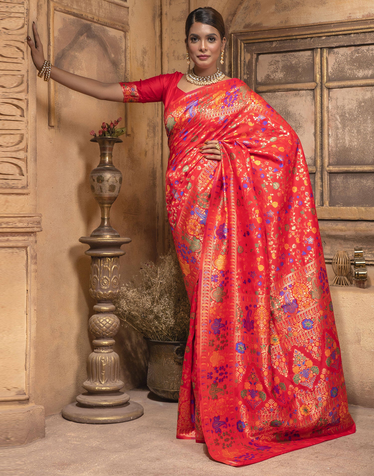 Red Weaving Silk Banarasi Saree