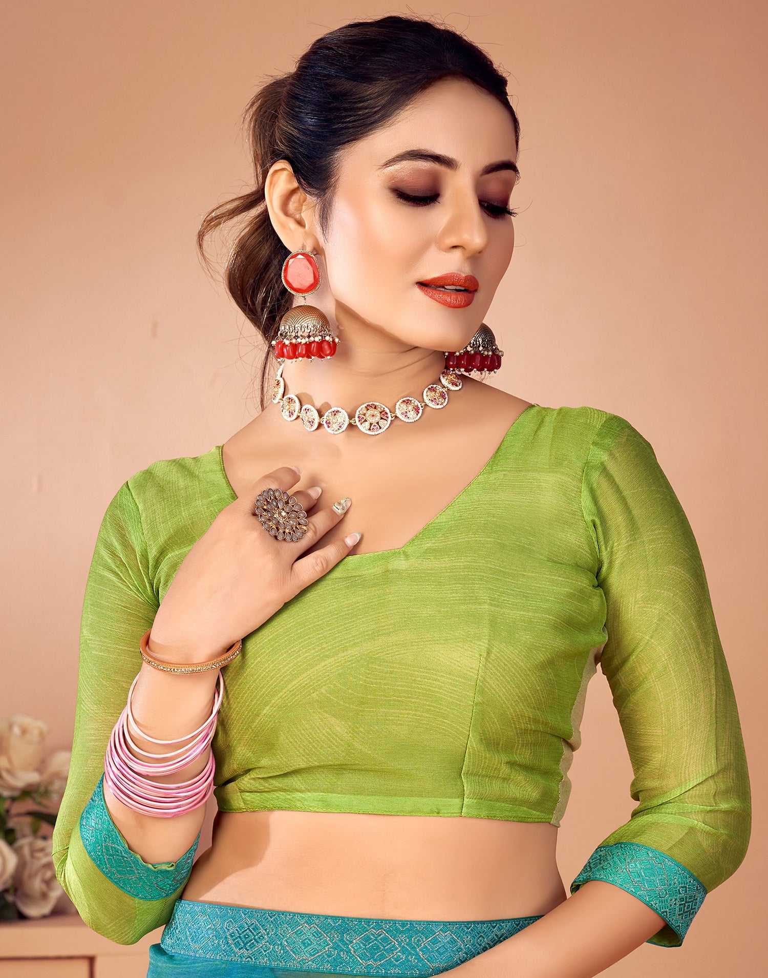 Parrot Green Printed Chiffon Saree – Leemboodi