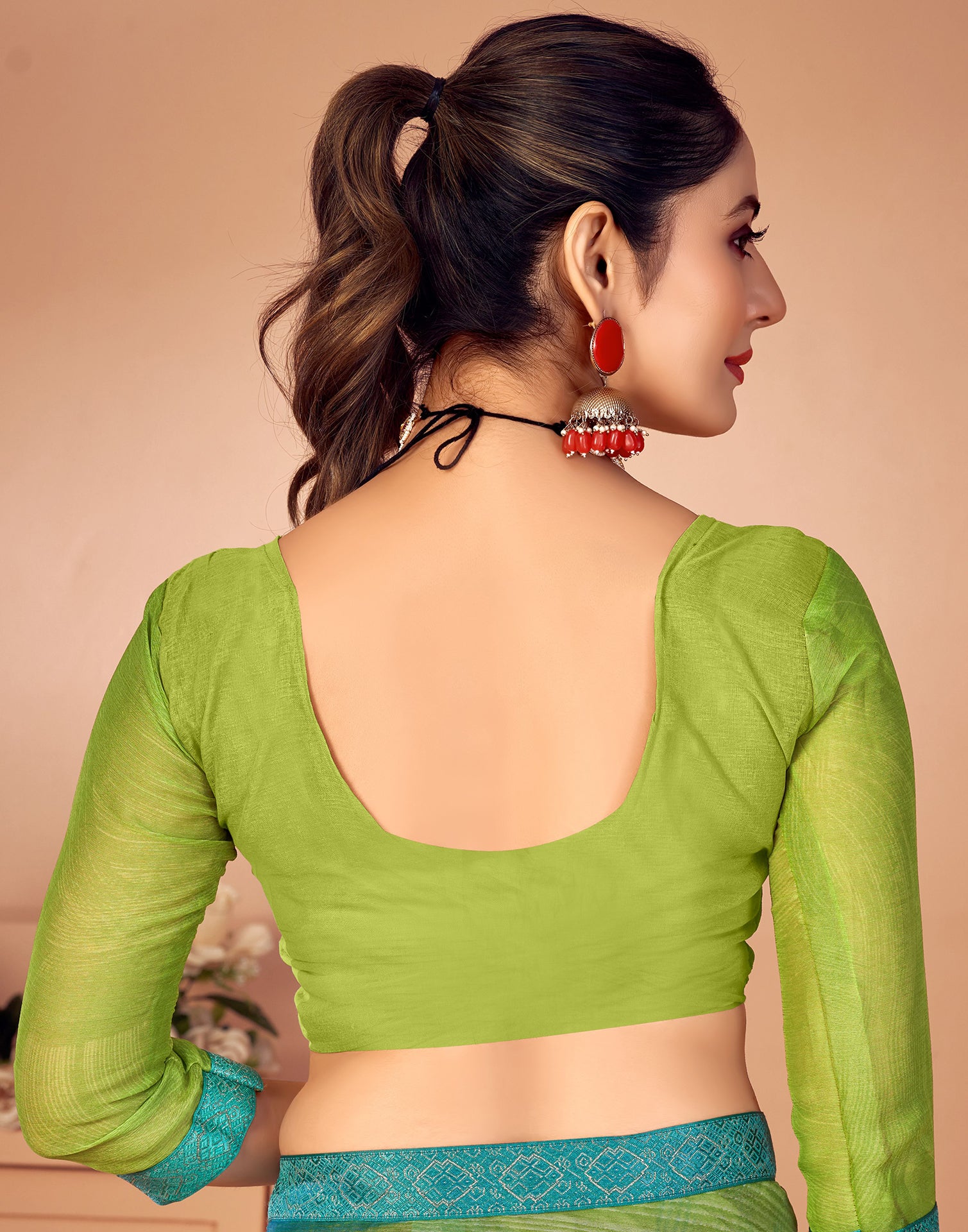 Buy Parrot Green Pure Chiffon Jangla saree