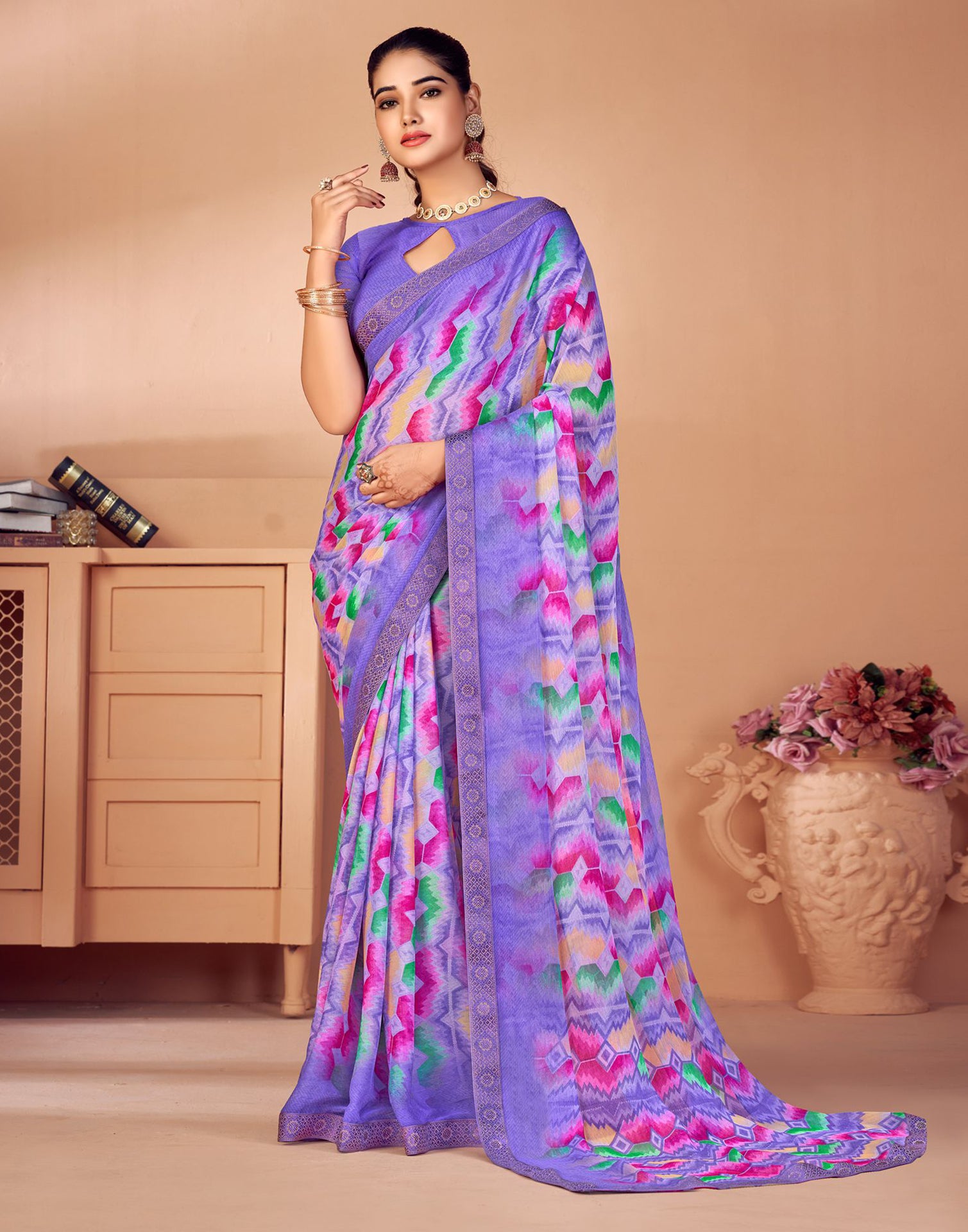 Buy FABMORA Printed Bollywood Chiffon Red Sarees Online @ Best Price In  India | Flipkart.com