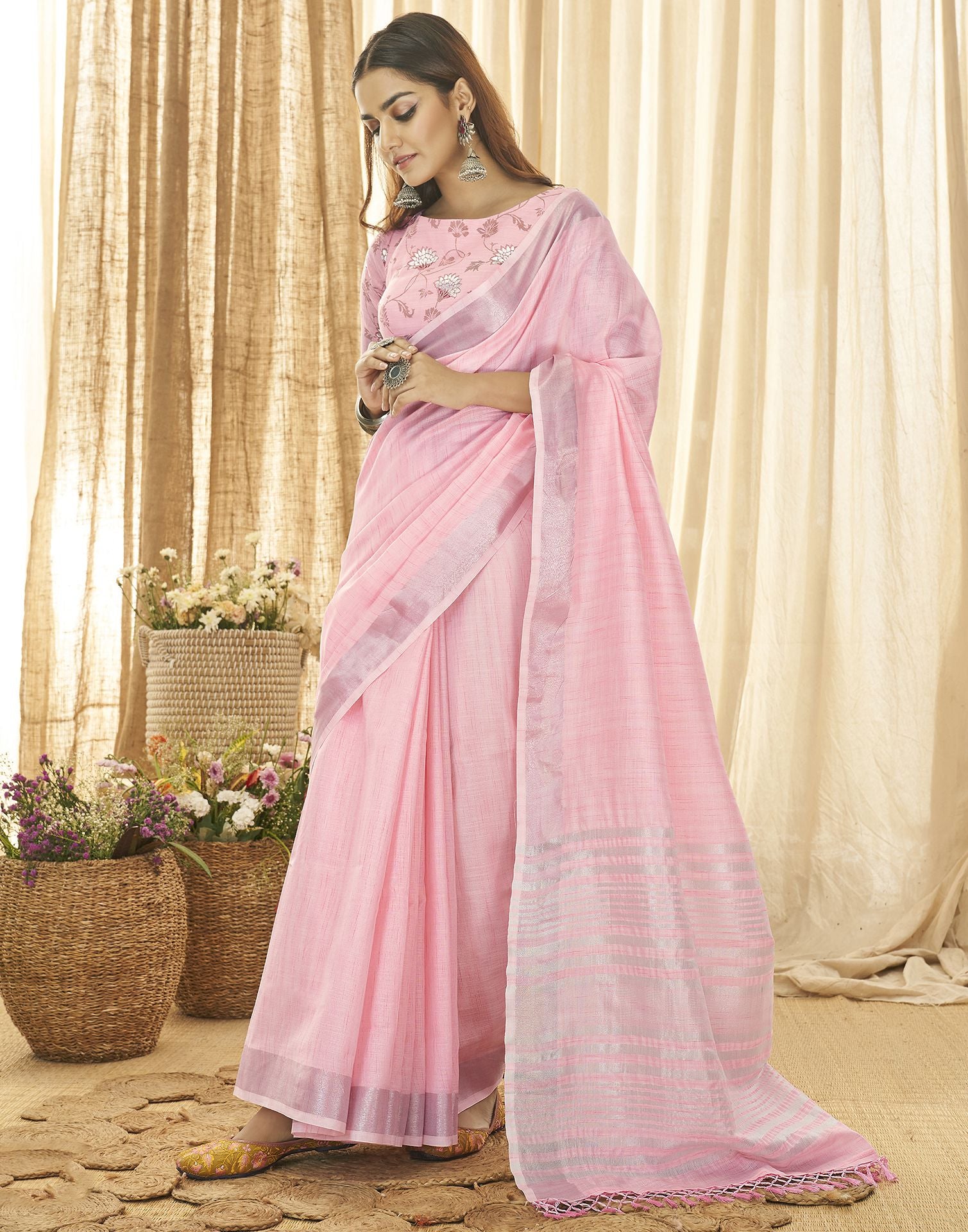 Light Pink Soft Silk Saree With Blouse 276635