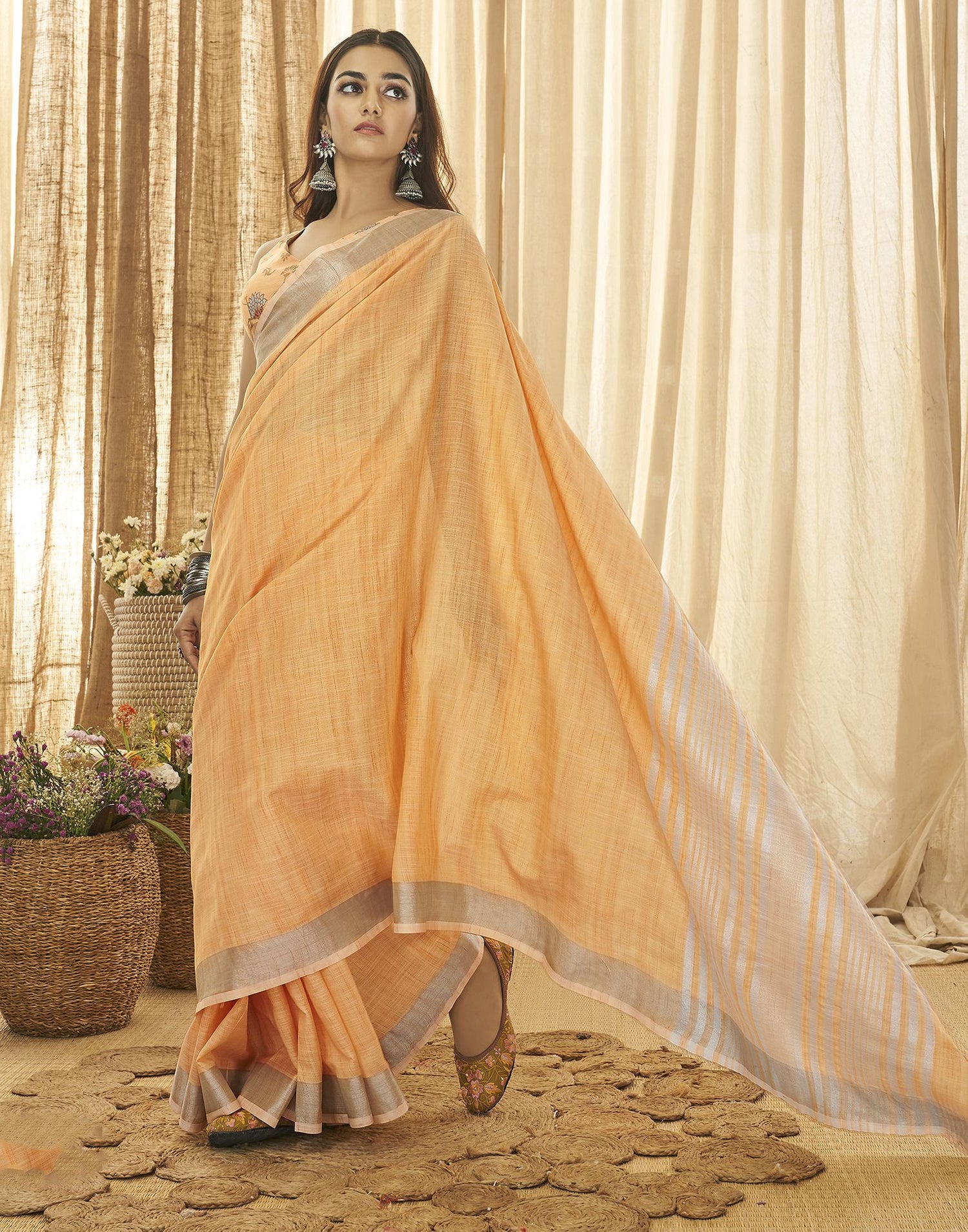 Silk cotton plain saree – www.