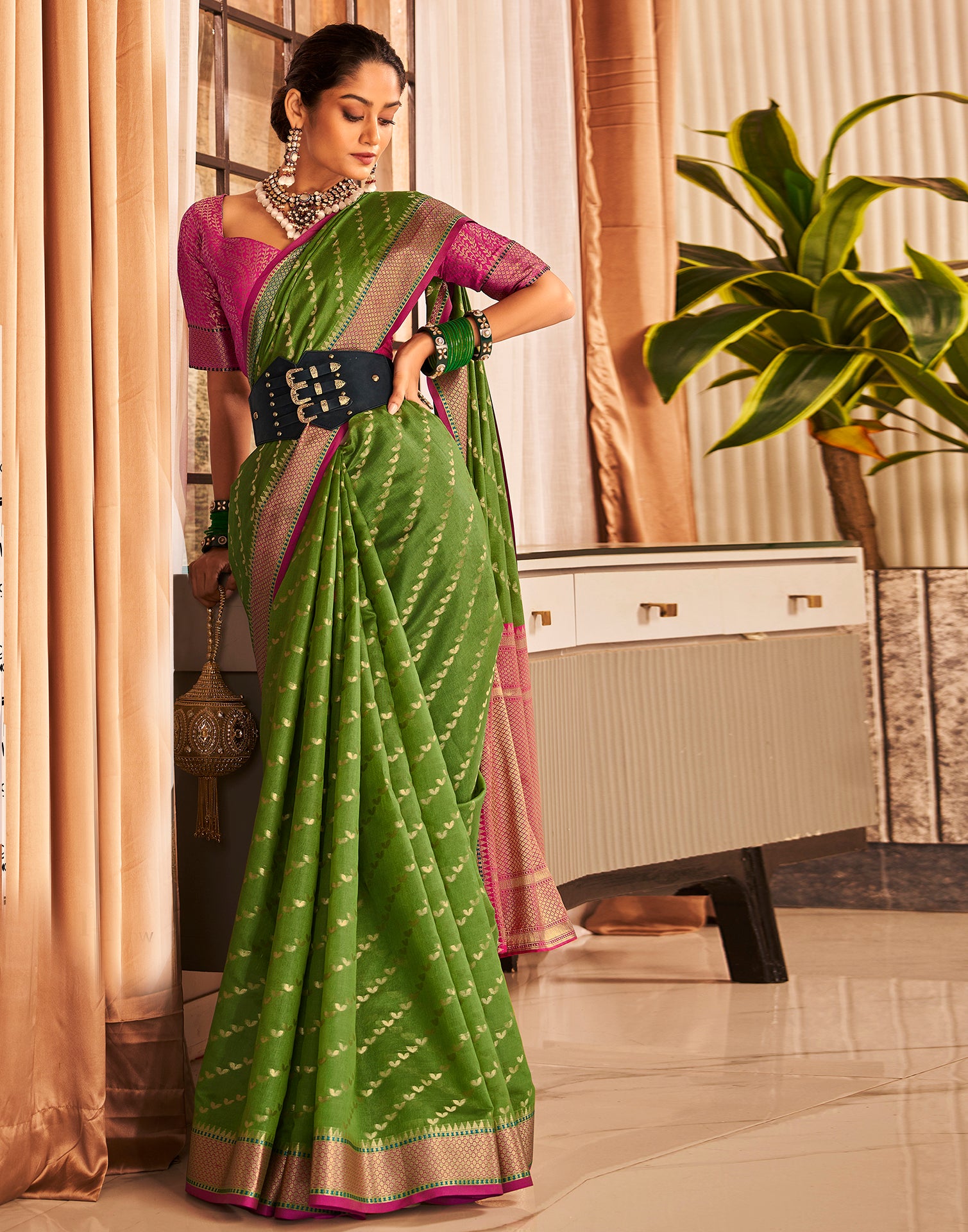 Mehendi Color Office Saree – StylebyPanaaash