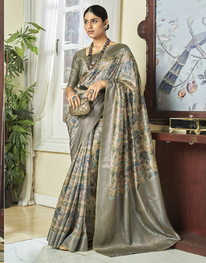 Beige Weaving Silk Printed Saree