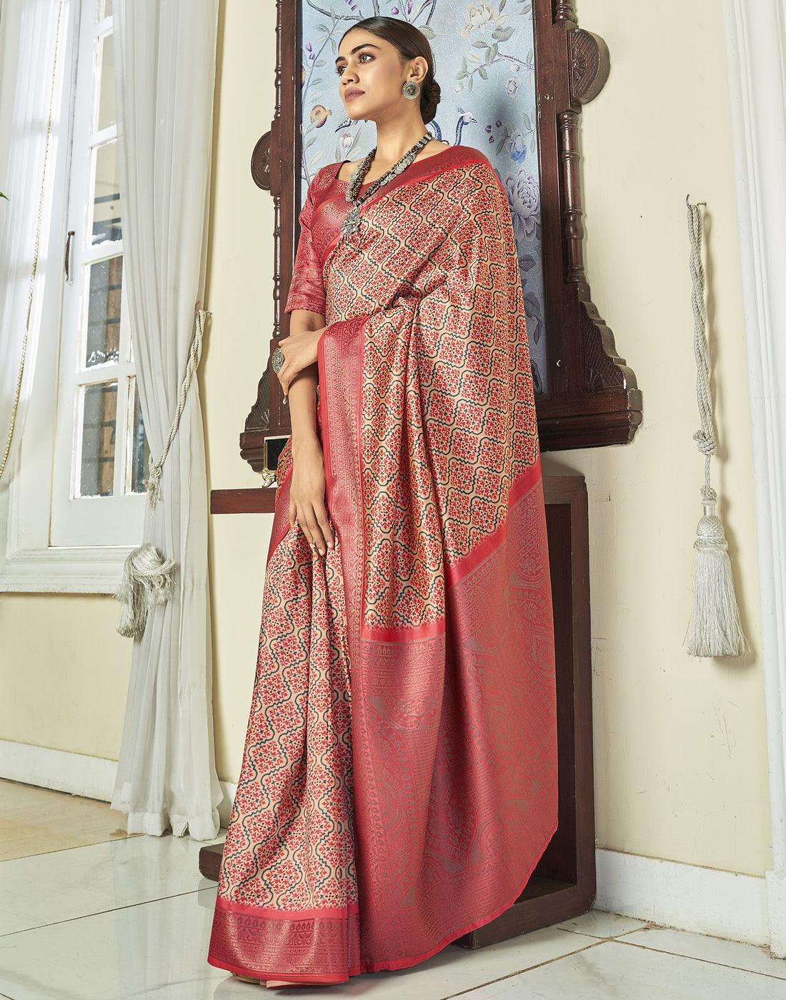 Pink Weaving Silk Printed Saree