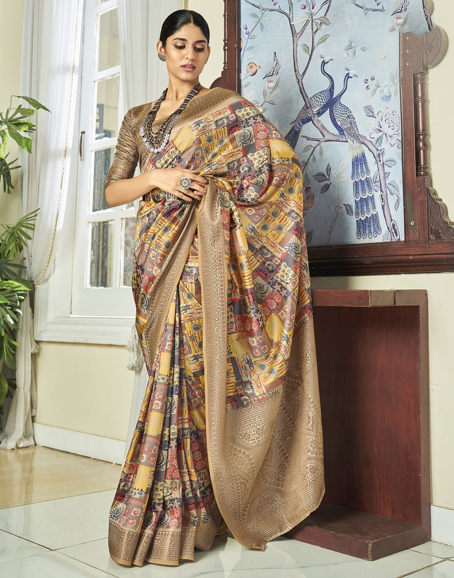 Multicoloured Weaving Silk Printed Saree