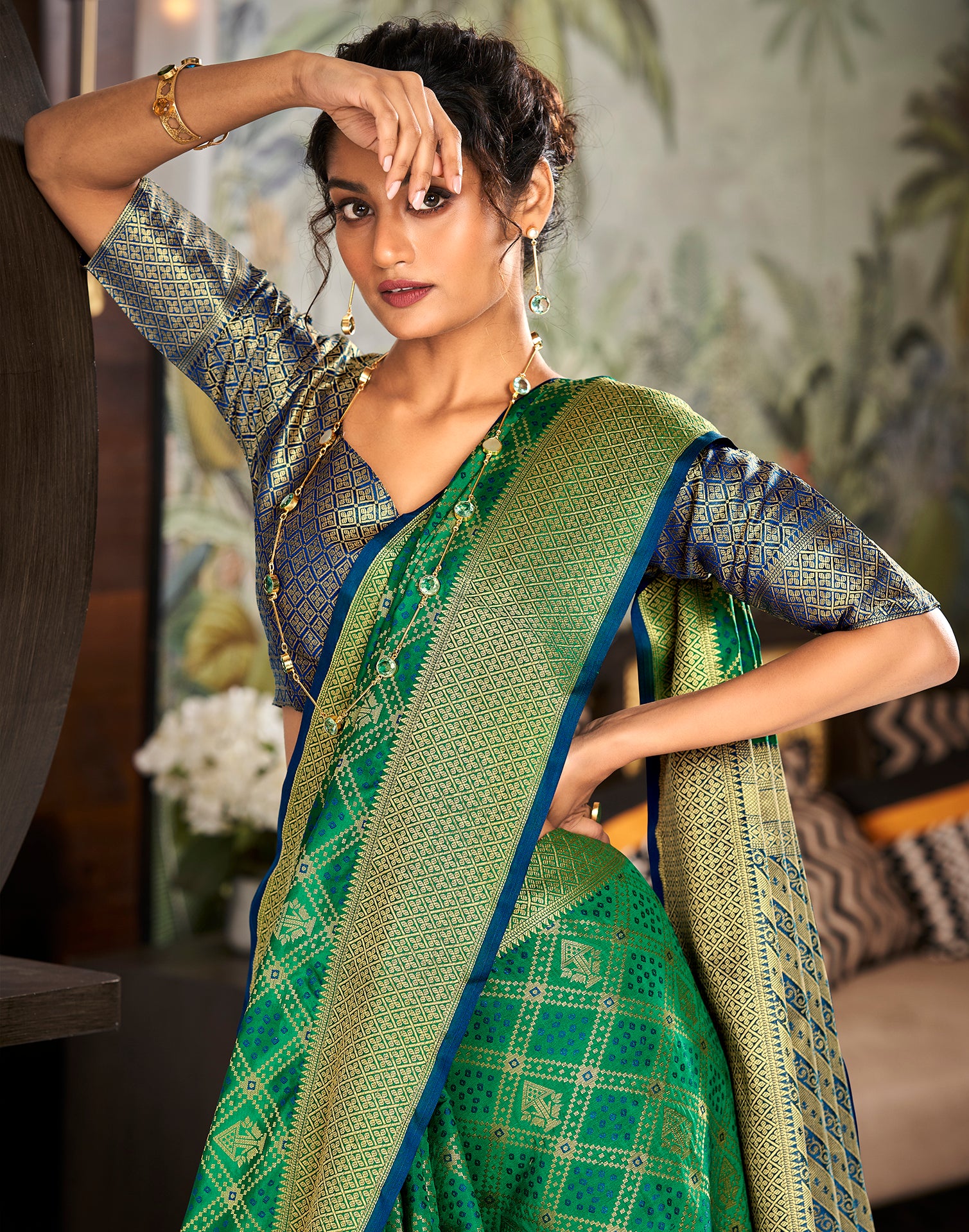 Dark Green Designer Bandhani saree with blouse - Vasu Sarees - 3507929