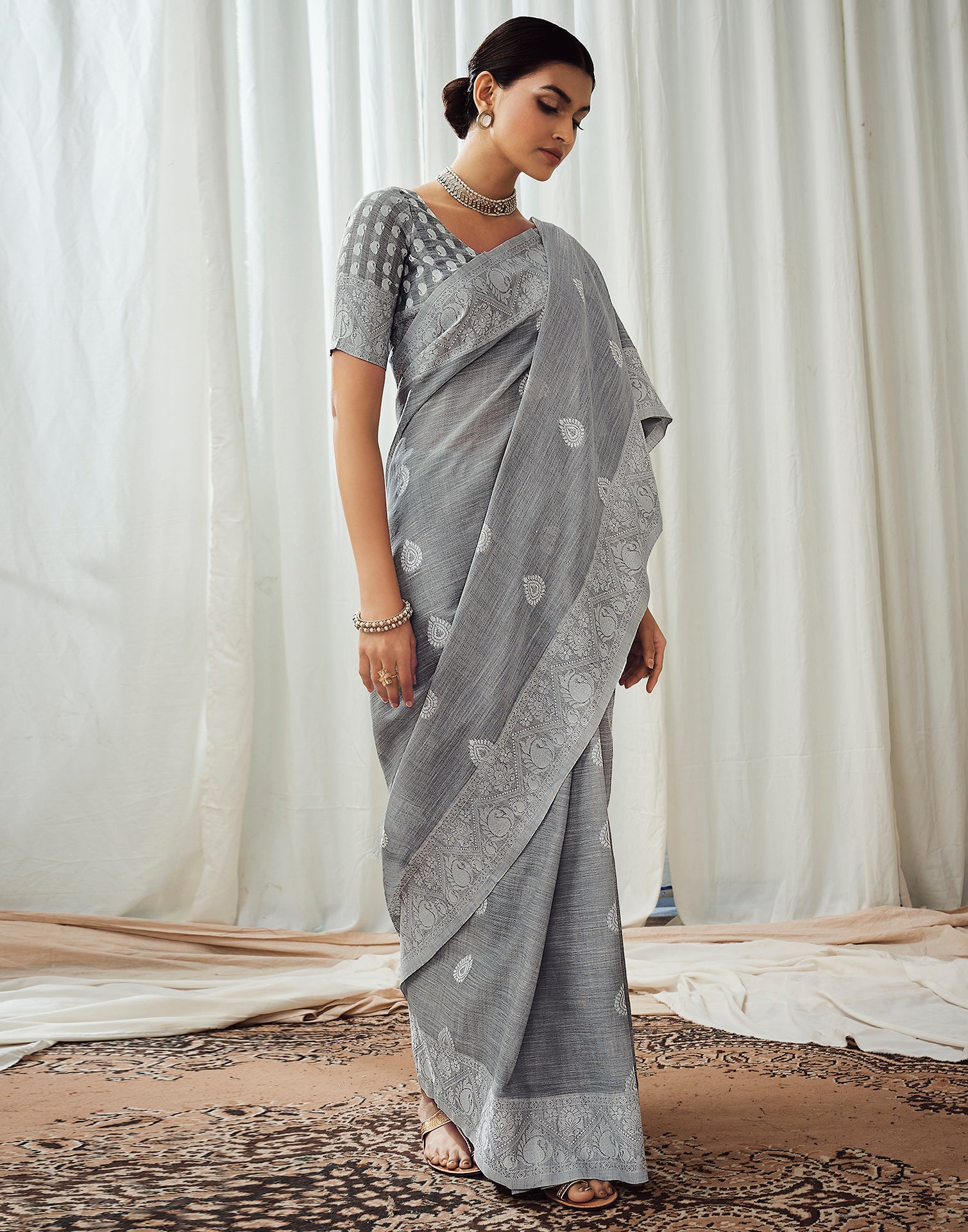 Party Wear Women's Grey Satin Plain Saree with Unstitched Blouse Piece at  Rs 349/piece in Surat