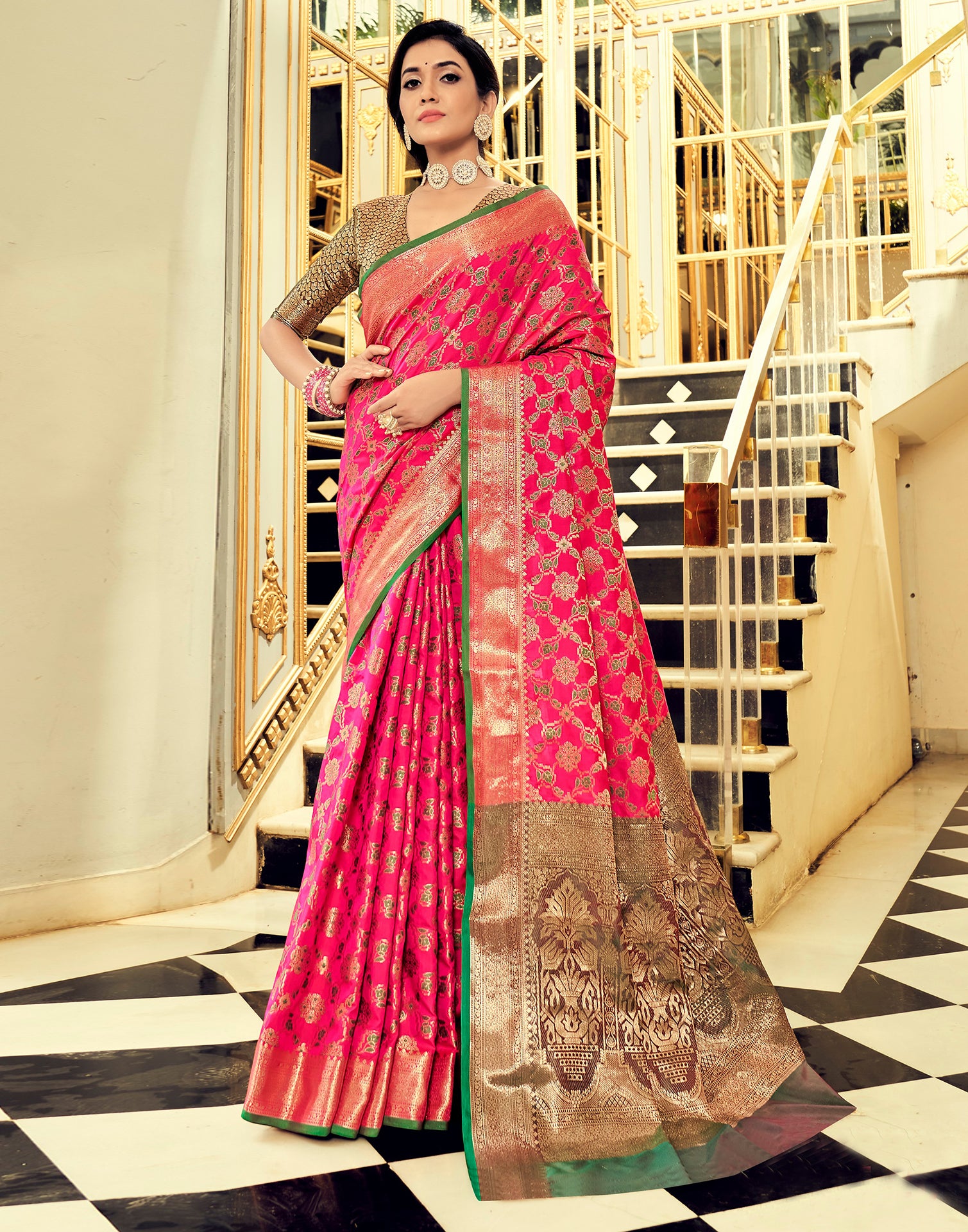 Soft Banarasi Silk Saree AM DN 169 Dark Pink