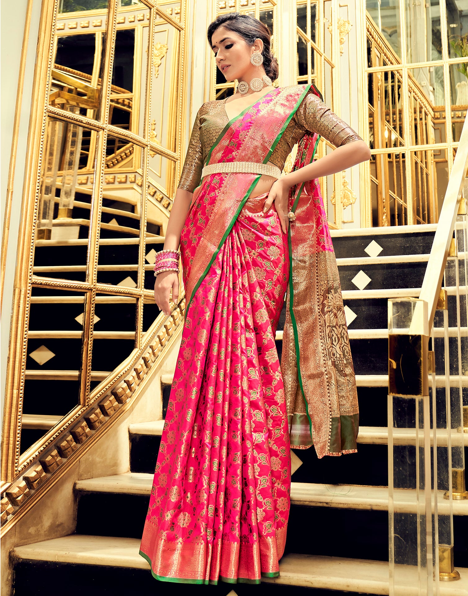 Mauve Dark Pink Banarasi Silk Saree with Modern Animal Motif Border | TST  LUXE | The Silk Trend