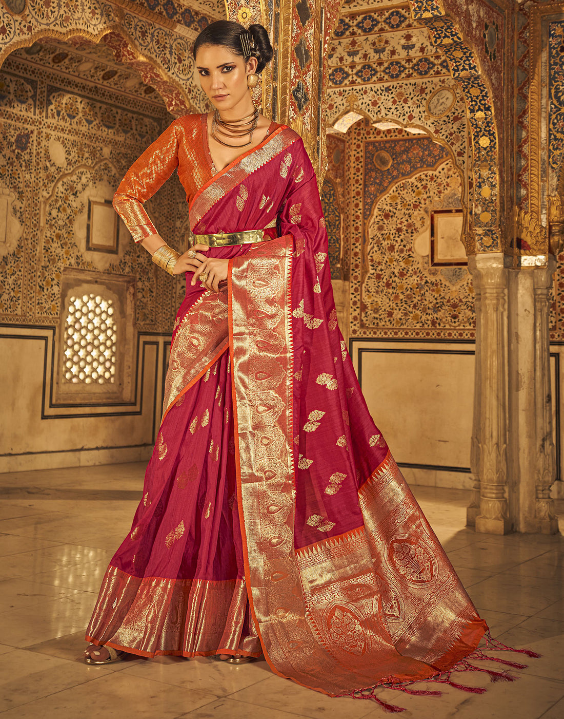 Red Weaving Silk Banarasi Saree