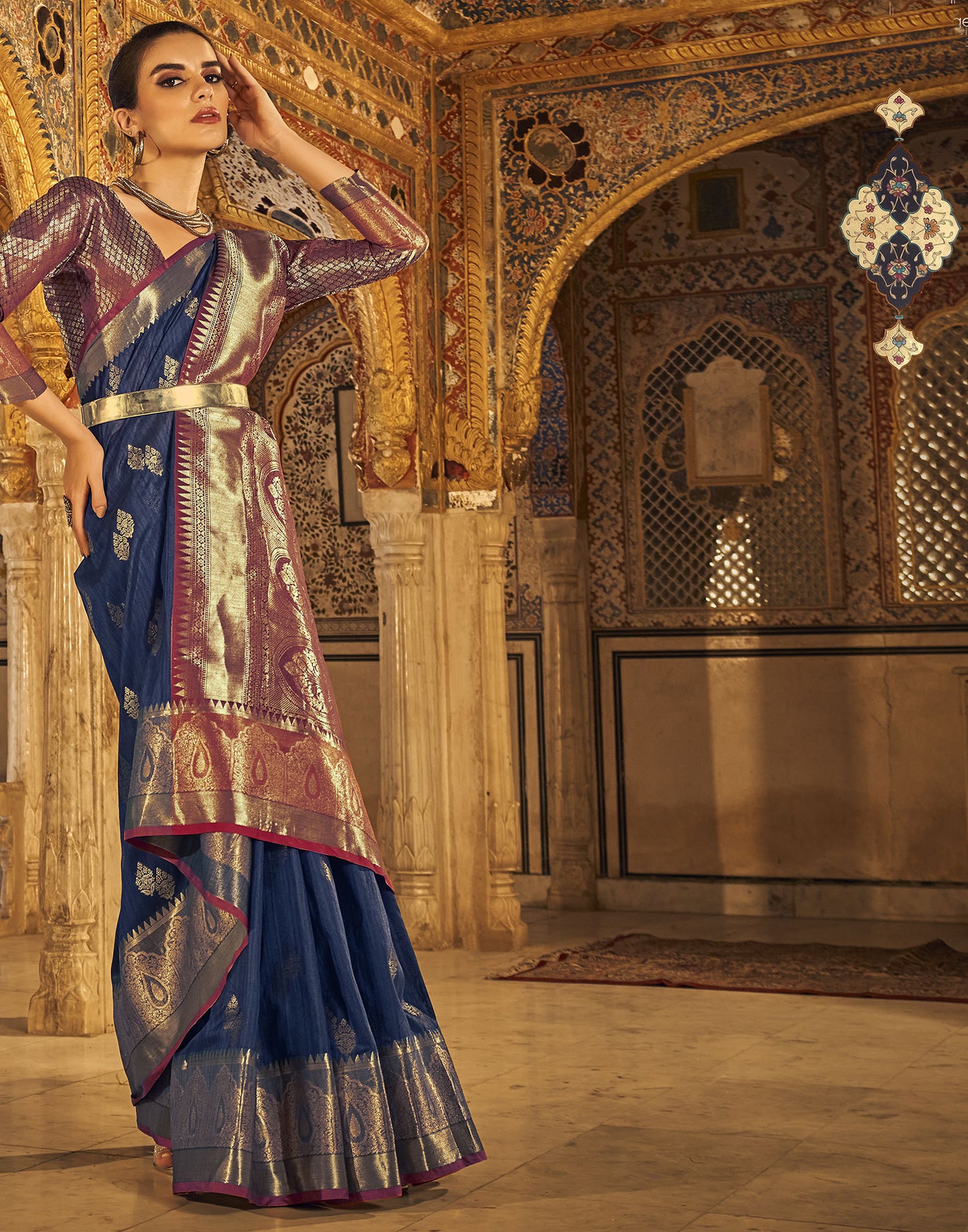 Navy Blue Weaving Silk Banarasi Saree