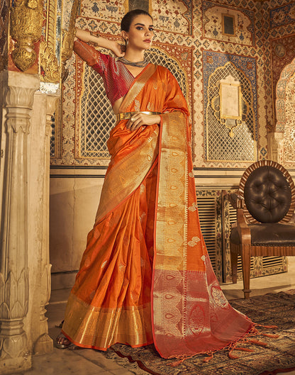 Ready To Wear Blooming Silk Light Orange Saree With Belt Design – Kaleendi