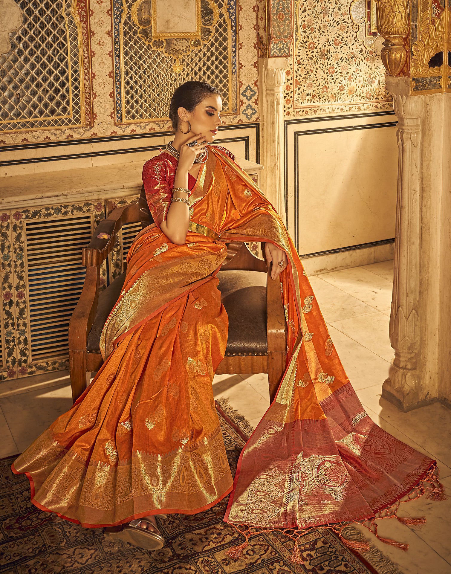 Orange Weaving Silk Banarasi Saree