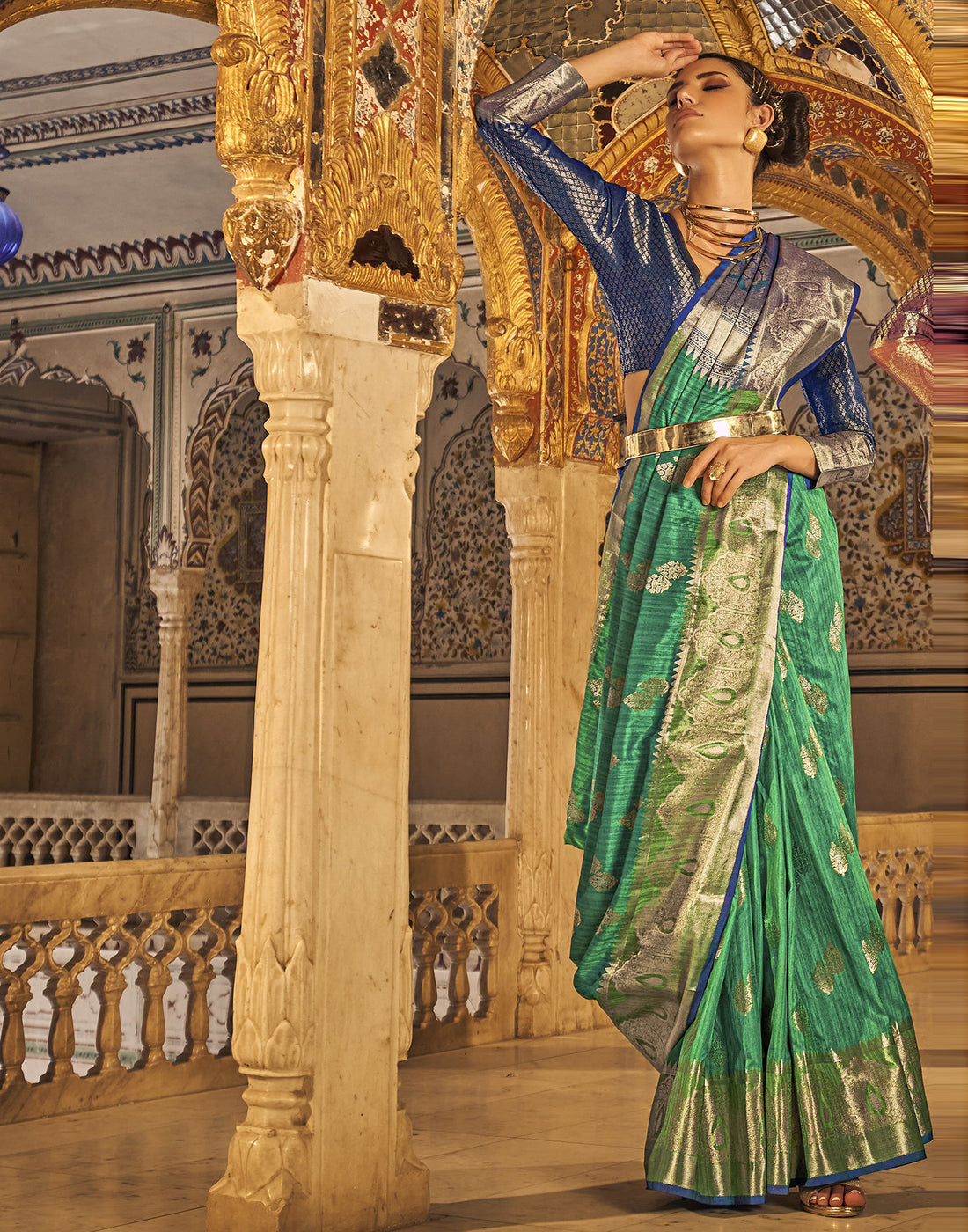 Rama Green Weaving Silk Banarasi Saree