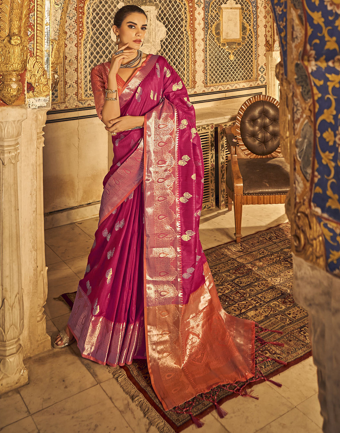 Royal Pink Weaving Silk Banarasi Saree