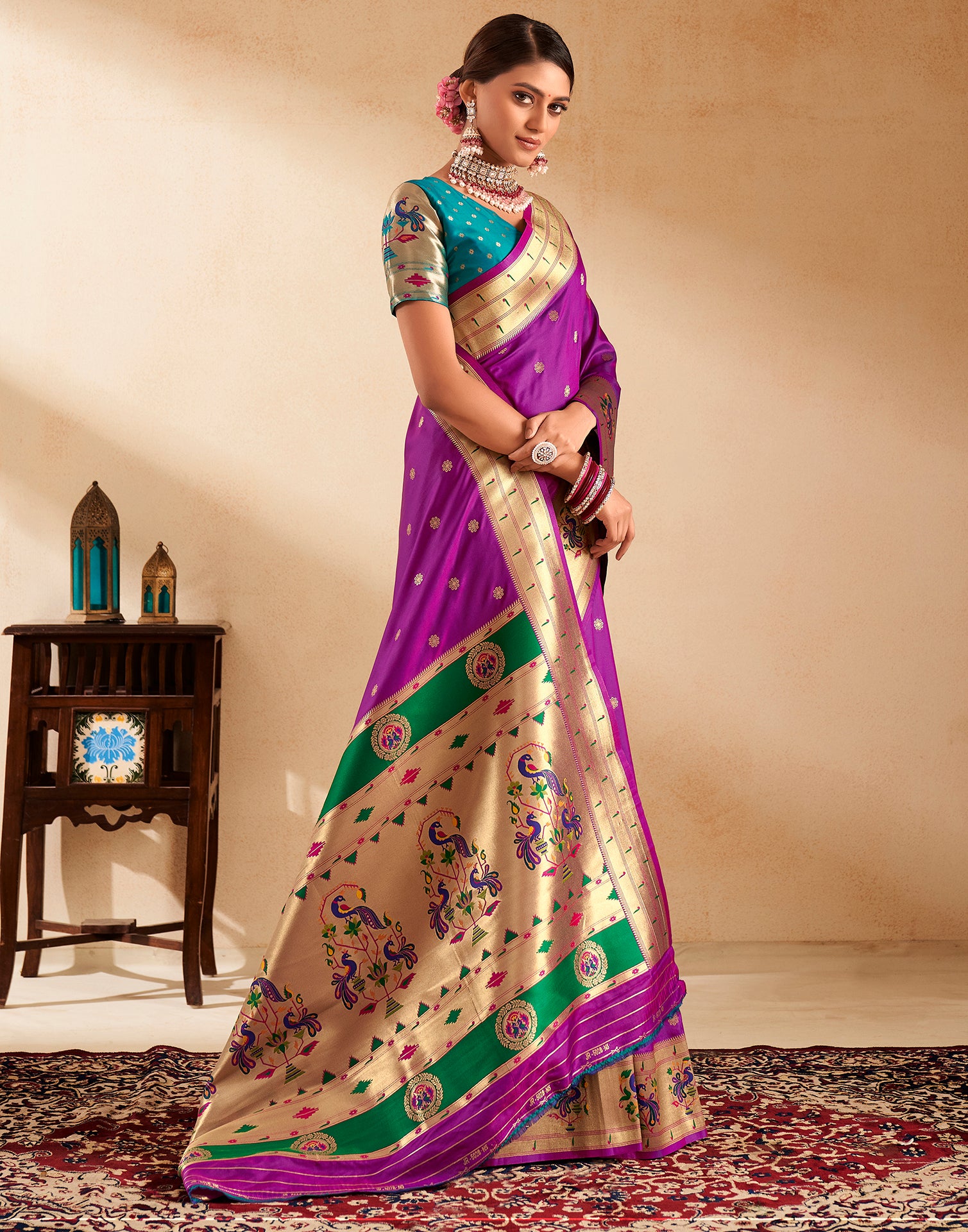 Green & Purple Kanchivaram Silk Saree | Sakhi Fashions – sakhifashions