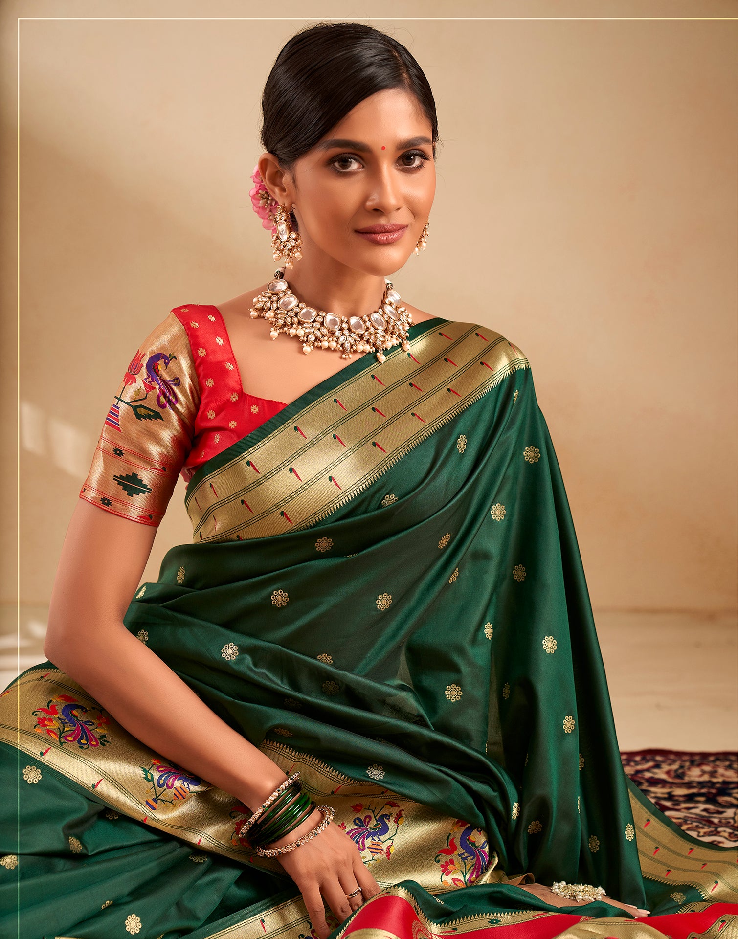 Shiny silk dark green saree for wedding - G3-WSA53882 | G3fashion.com