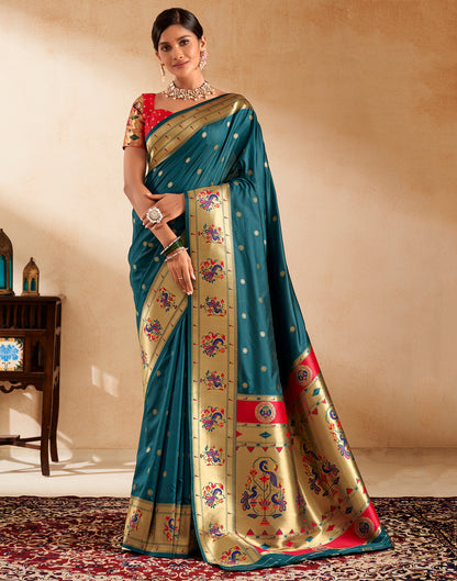 Teal Blue Weaving Silk Paithani Saree