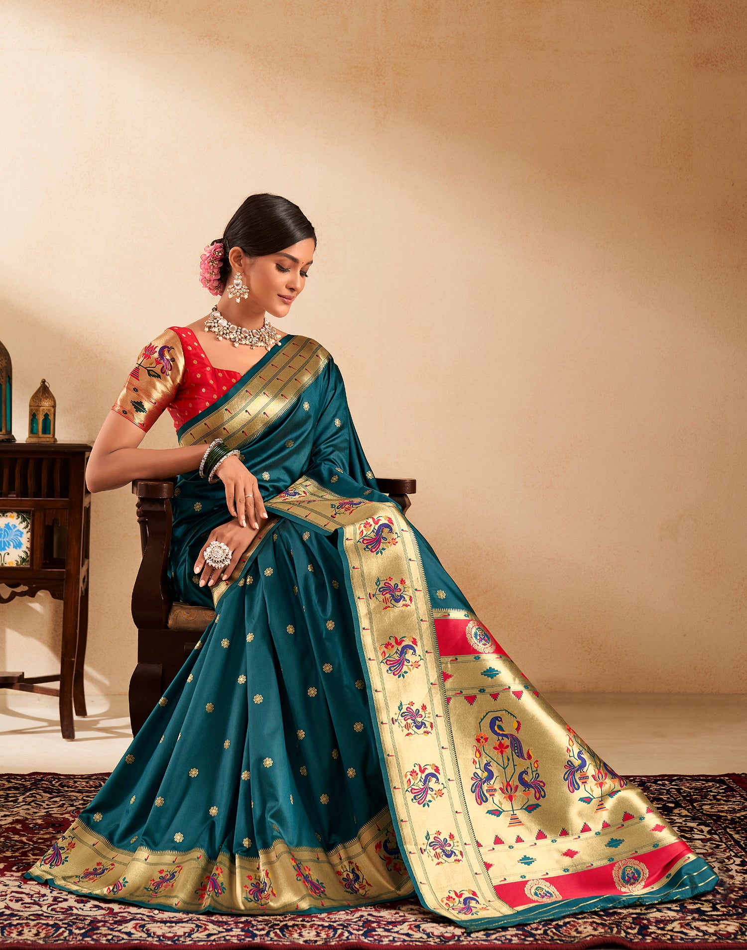 Teal Blue Weaving Silk Paithani Saree