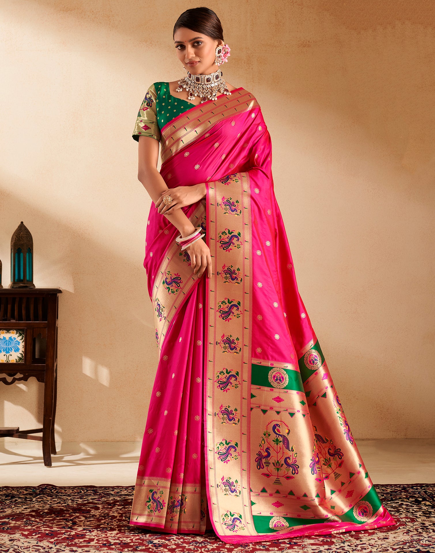 Pink Zari Woven Work Paithani Saree