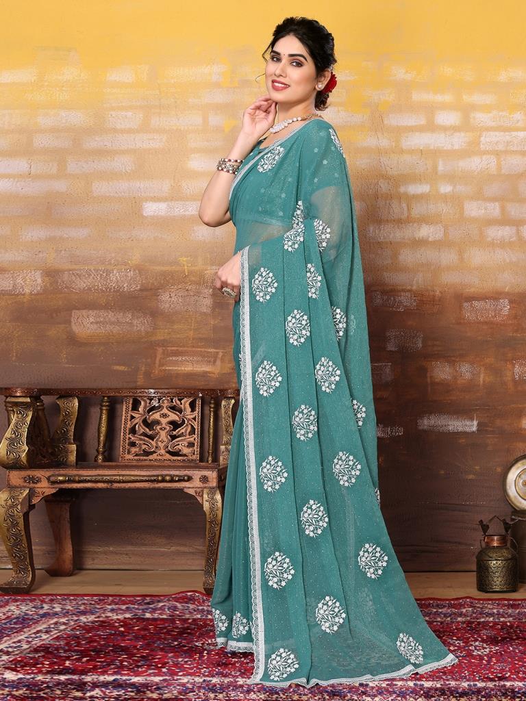 Women Sea Green Vichitra Silk Solid/Plain Saree-HAVSLK00022SGRN