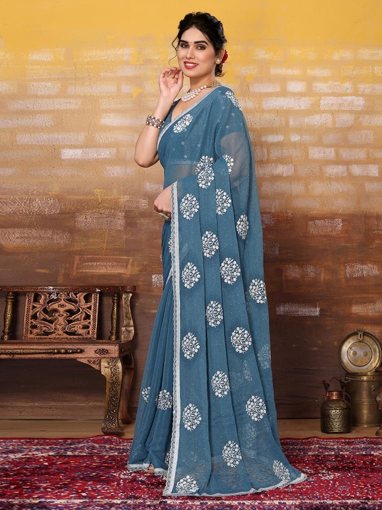 FaceDeal Party Wear Designer Turquoise Color Pure Cotton Saree With Blouse  Piece (88) at Rs 675 in Surat