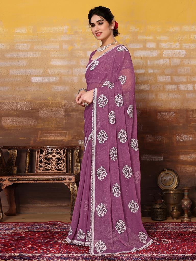 Dark onion pink woven silk saree with blouse - Lilots - 3991331