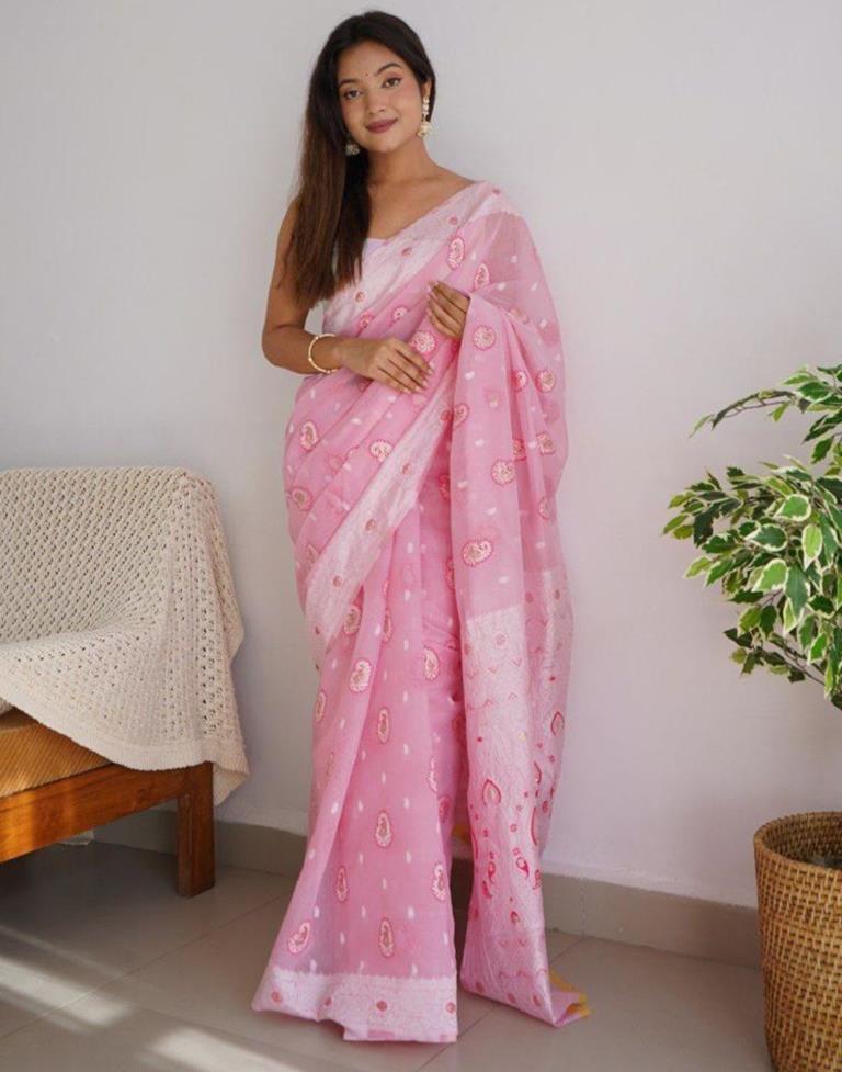 Light Pink Banarasi Cotton Saree