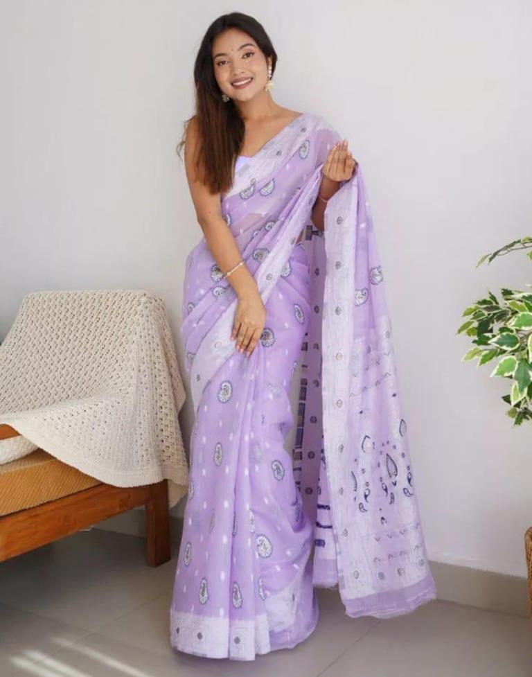 Lavender Banarasi Cotton Saree