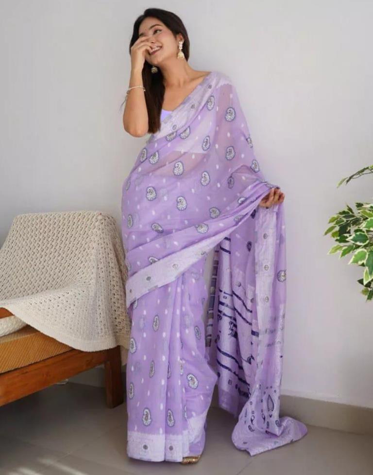 Lavender Tussar Finished Bhagalpuri Slub Saree | DLS115