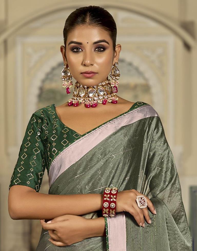 Plain Chiffon Saree with Kundan & Pearl Border – anokherang