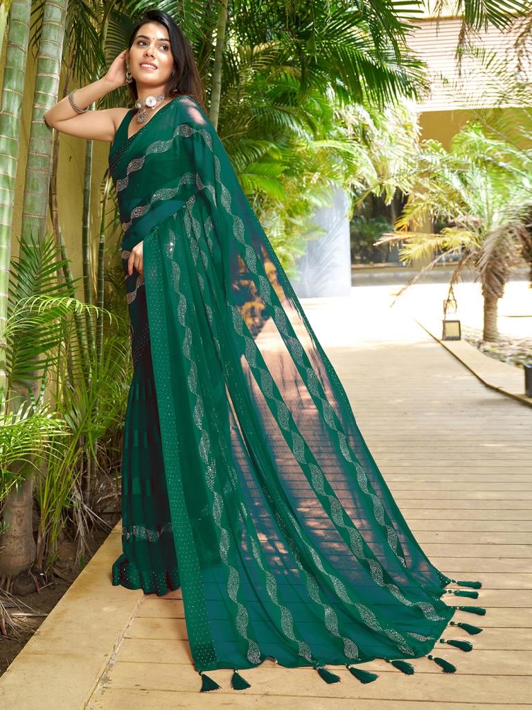 Green Chiffon Plain Saree – Leemboodi