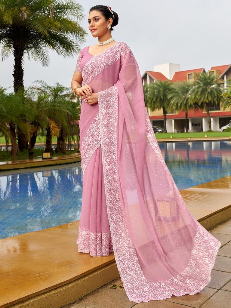 Fashion Outfits Light Pink Chiffon Printed Saree|SARV128796