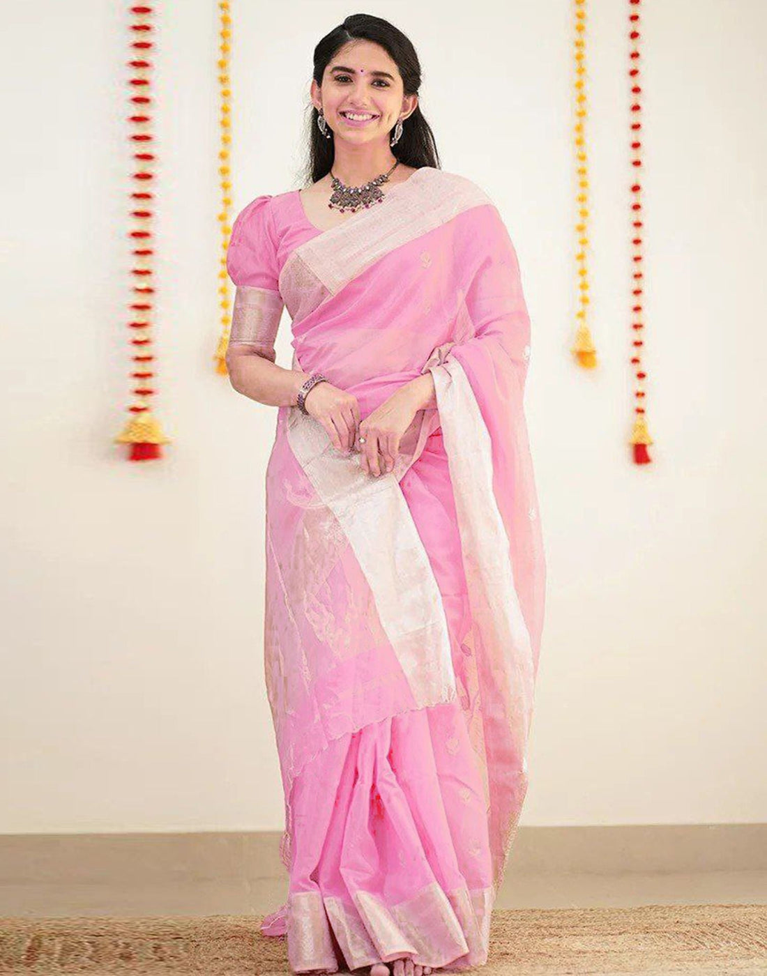 Light Pink Jacquard Silk Saree