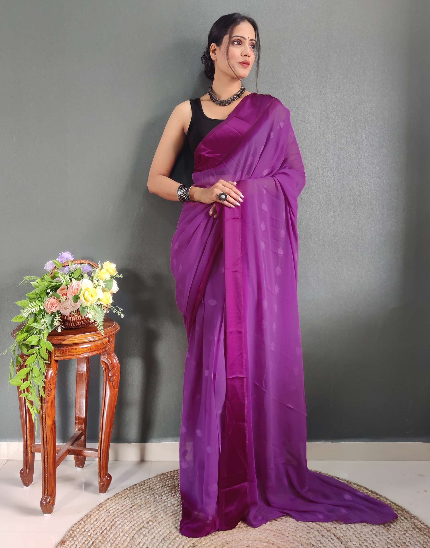 Pure dupion silk saree magenta pink and green with plain body and temp –  Prashanti Sarees