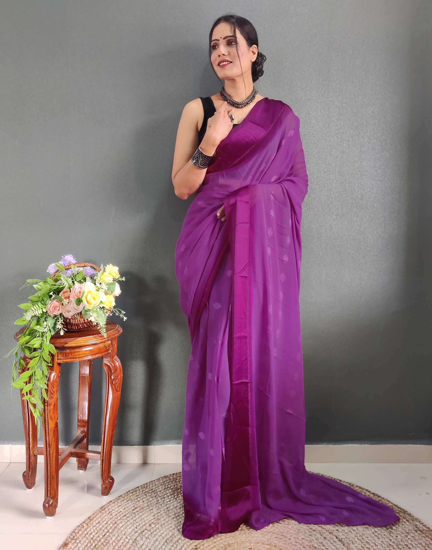 Magenta Stone Work Saree & Blouse 5373SR17