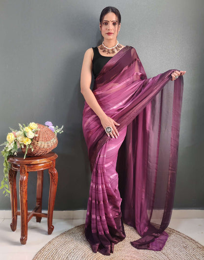 Purple Weaving Georgette Pre-draped Saree