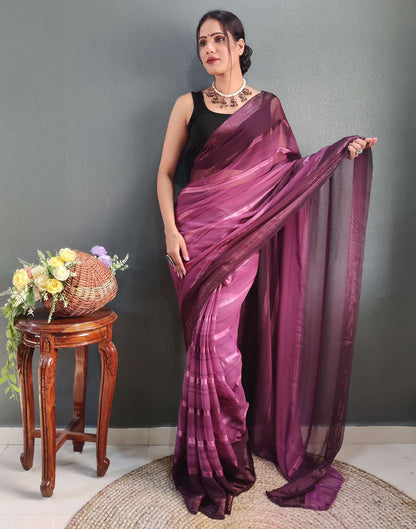 Purple Weaving Georgette Pre-draped Saree