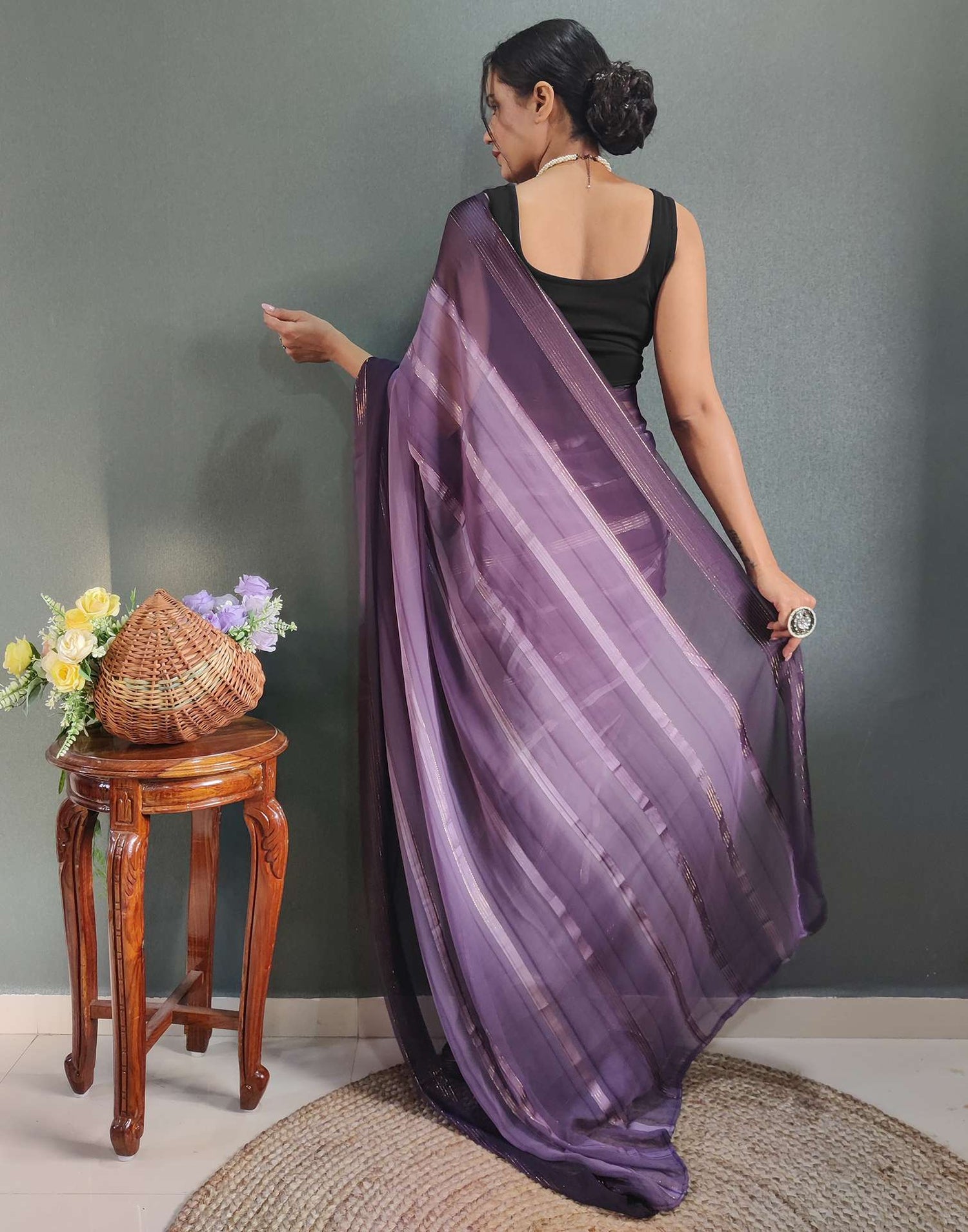 Dusty Lavender Weaving Georgette Pre-draped Saree