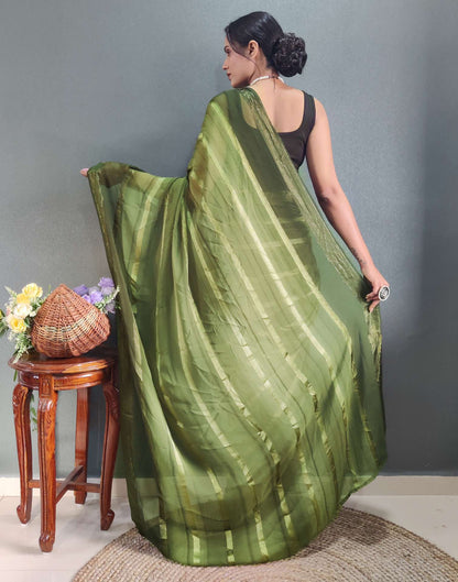 Mehandi Green Weaving Georgette Pre-draped Saree