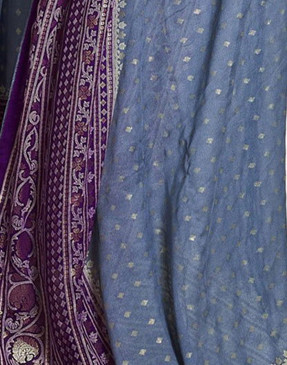 Dull Blue Printed  Saree