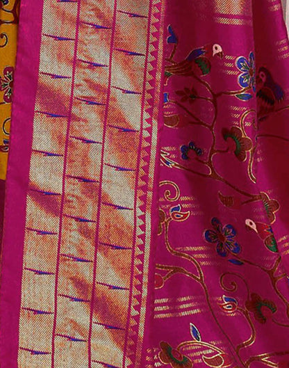 Yellow Printed Silk Saree